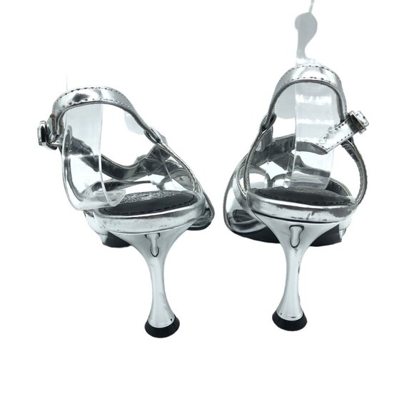 Vince Camuto Miloani Flare Heel Sandal Silver Strappy Open Toe Leather 6.5 M - Picture 5 of 8